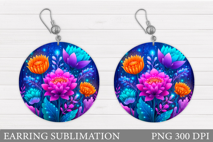 Flowers Round Earring Design. Flowers Earring Sublimation