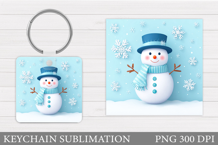 Cute Snowman Keychain Sublimation. Christmas Keychain Design