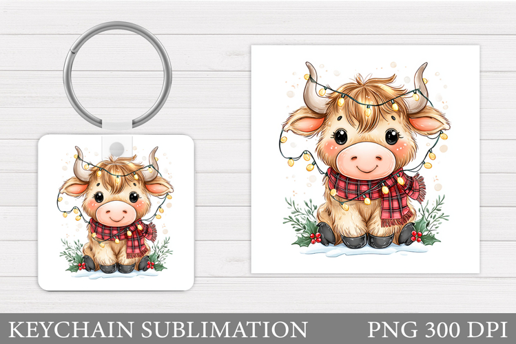 Christmas Cow Keychain. Christmas Keychain Design