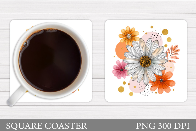 Flowers Coaster Sublimation. Floral Coaster Design