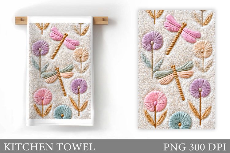 Dragonfly Kitchen Towel. Flowers Kitchen Towel Sublimation