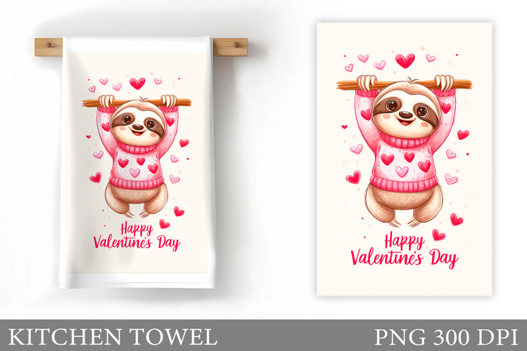 Valentines Sloth Kitchen Towel. Valentines Sloth Sublimation
