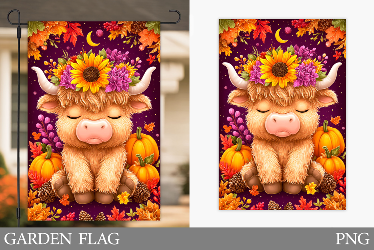 Fall Cow Garden Flag Design. Fall Garden Flag Sublimation