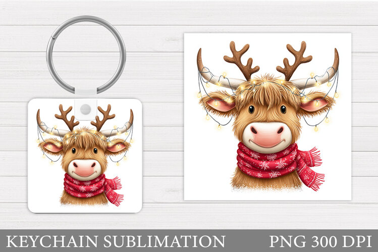 Christmas Cow Keychain. Christmas Keychain Design example image 1