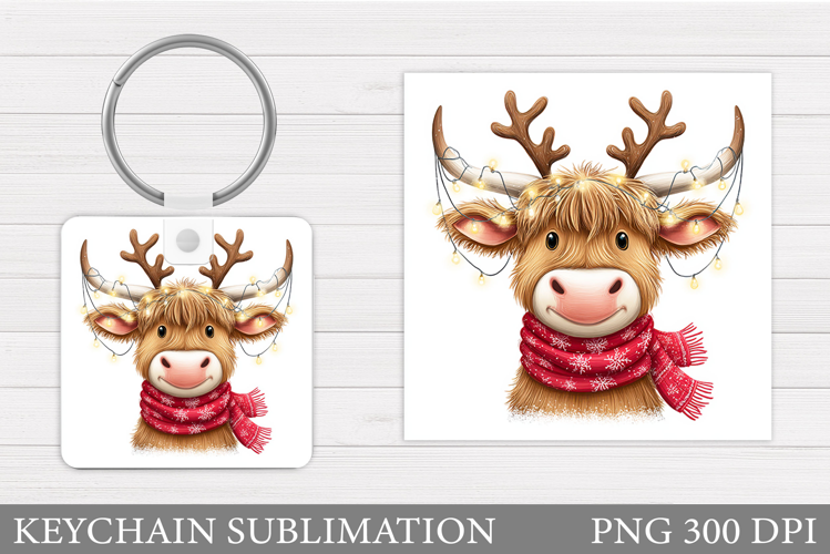 Christmas Cow Keychain. Christmas Keychain Design