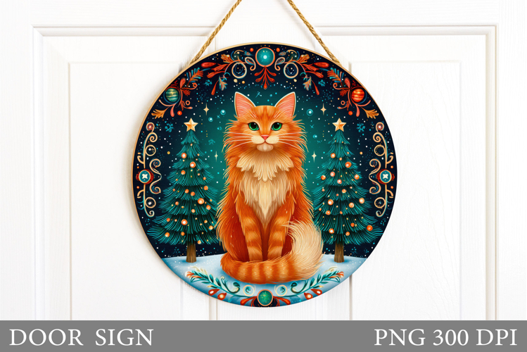 Christmas Cat Door Sign. Christmas Door Sign Sublimation