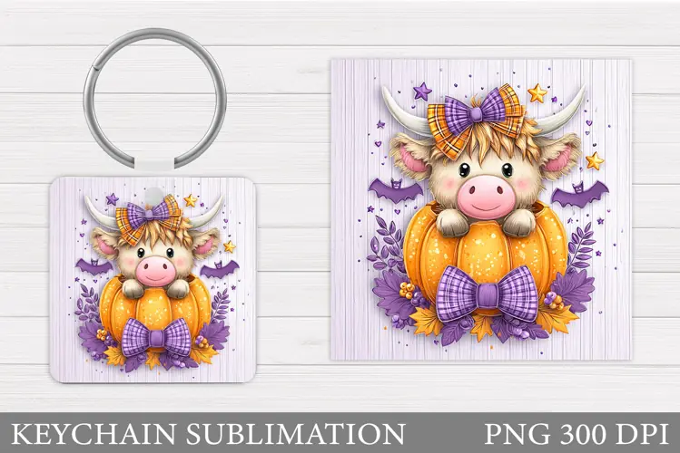 Halloween Cow Keychain. Halloween Keychain Sublimation