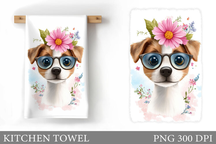Cute Dog Kitchen Towel. Cute Dog Sublimation example image 1