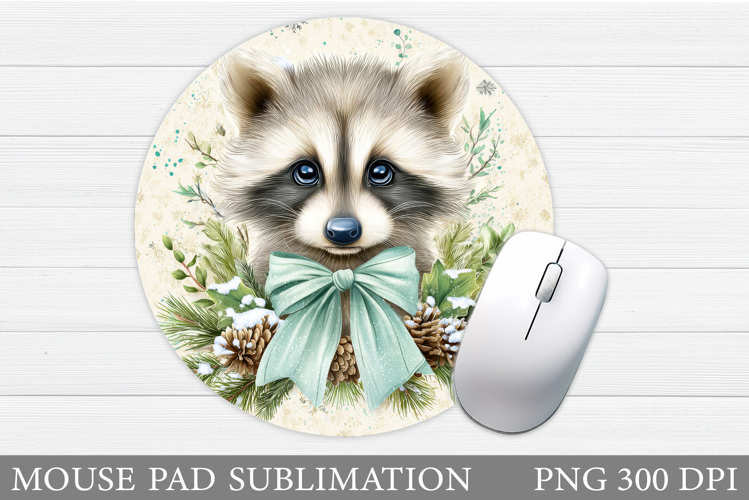 Cute Raccoon Mouse Pad. Christmas Mouse Pad Design