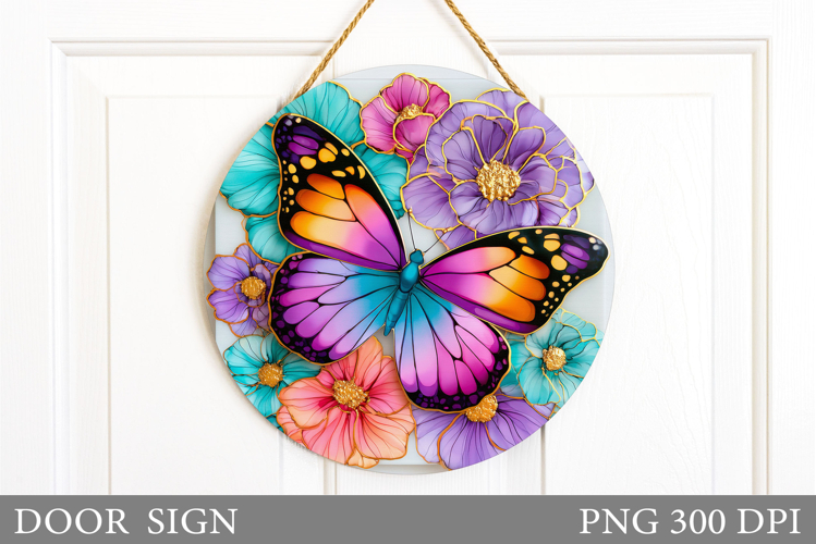 Butterfly Door Sign Sublimation. Flowers Door Sign Design