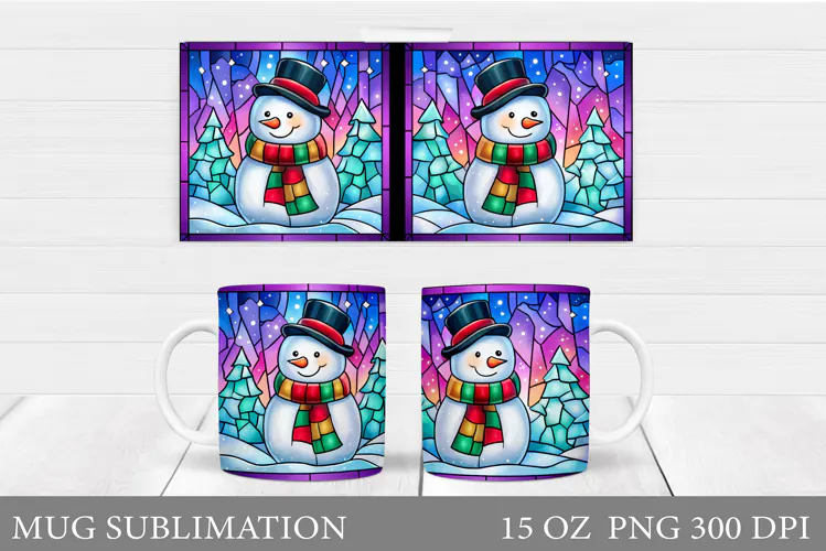 Snowman Mug Wrap Design. Christmas Mug Sublimation