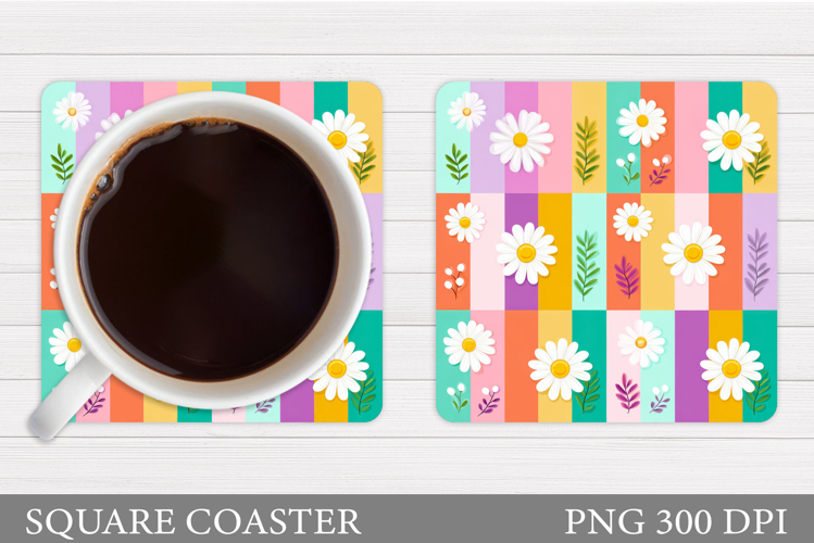 Daisy Flowers Coaster Design. Flowers Sublimation