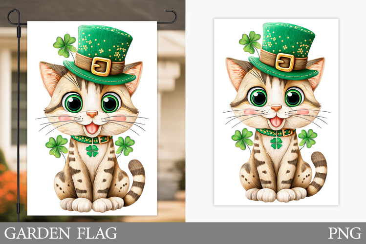 St Patrick Cat Garden Flag. St Patrick Garden Flag Design