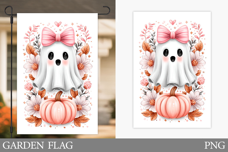 Cute Ghost Garden Flag. Cute Halloween Garden Flag Design
