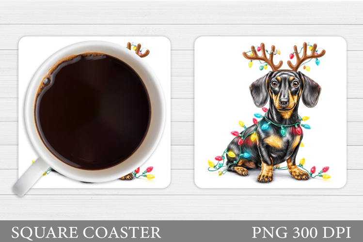Christmas Dachshund Coaster. Christmas Coaster Sublimation