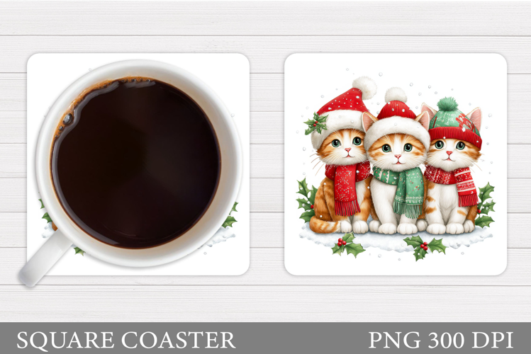 Christmas Cat Coaster Design. Christmas Coaster Sublimation