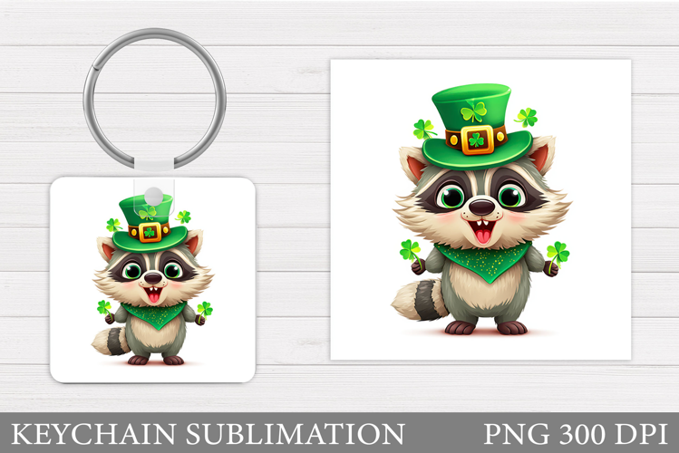 St Patrick Raccoon Keychain. St Patrick Keychain Sublimation