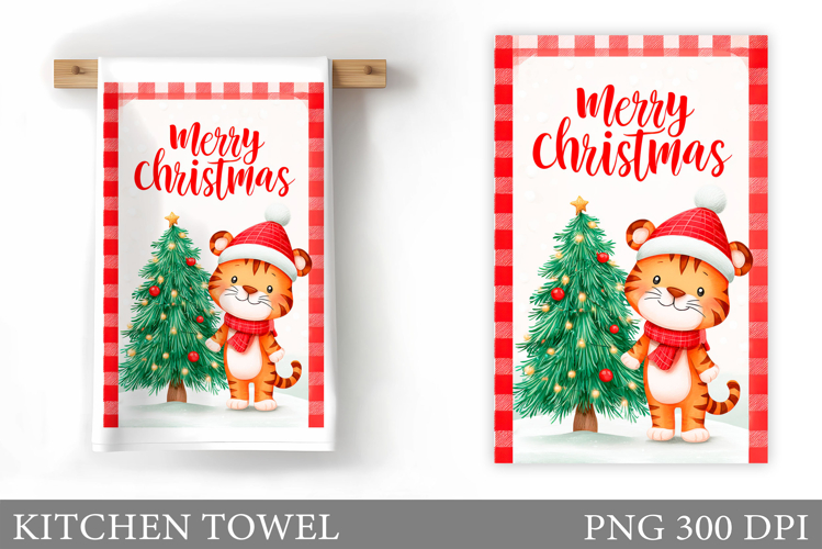 Christmas Tiger Kitchen Towel. Christmas Kitchen Towel