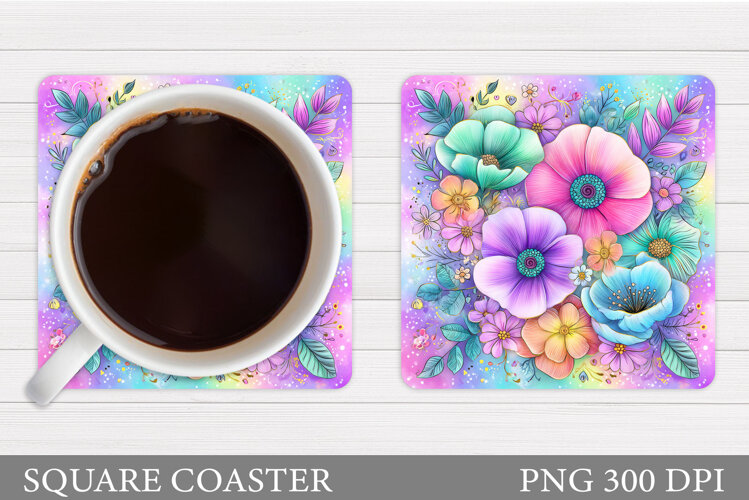 Flowers Coaster Sublimation. Floral Coaster Design example image 1