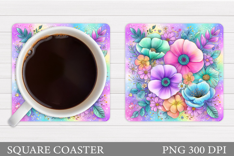 Flowers Coaster Sublimation. Floral Coaster Design