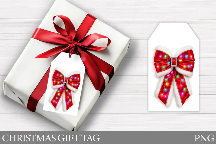 Christmas Bow Gift Tag Design. Christmas Gift Tag Printable