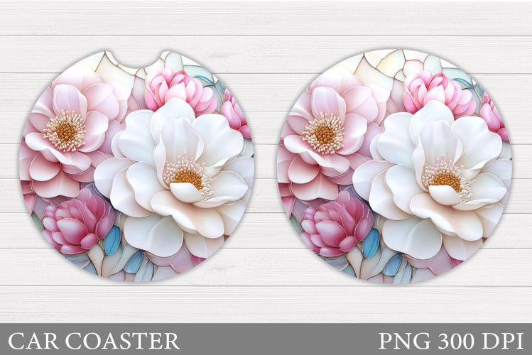 Flowers Car Coaster Sublimation. Floral Coaster Design