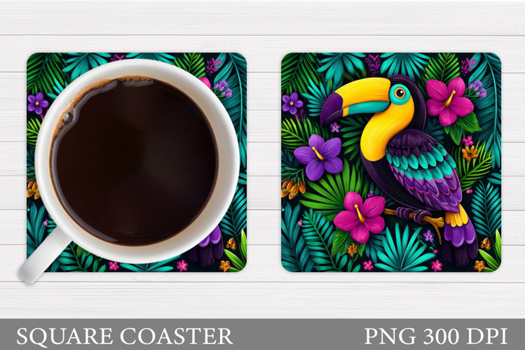 Toucan Coaster Design. Toucan Flowers Coaster Sublimation