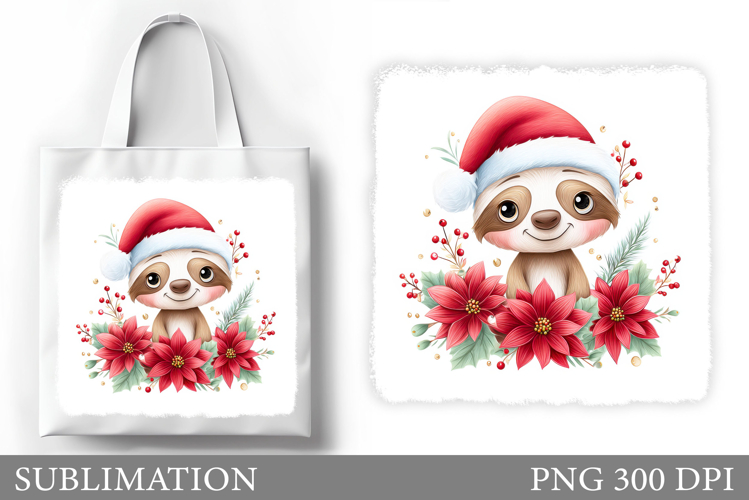 Christmas Sloth Tote Bag. Christmas Tote Bag Sublimation