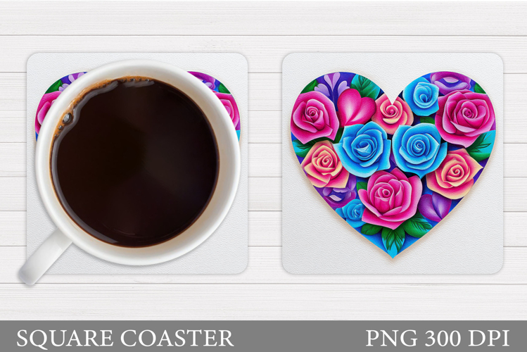Floral Heart Coaster Sublimation. Valentine Coaster Design