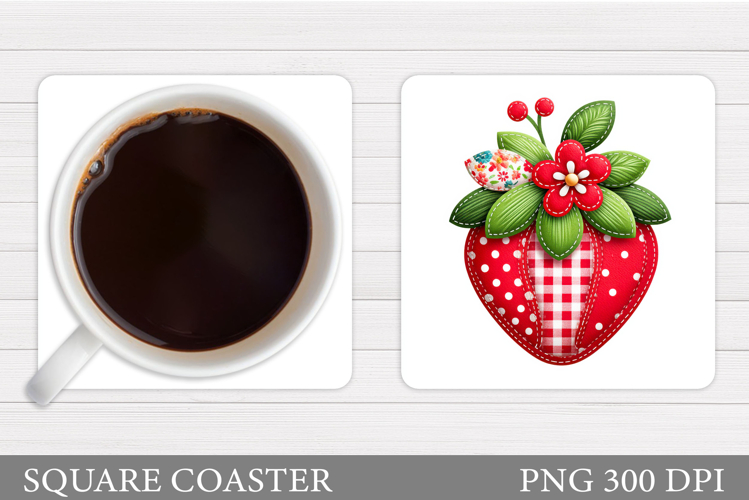 Patchwork Strawberry Coaster Design. Strawberry Sublimation