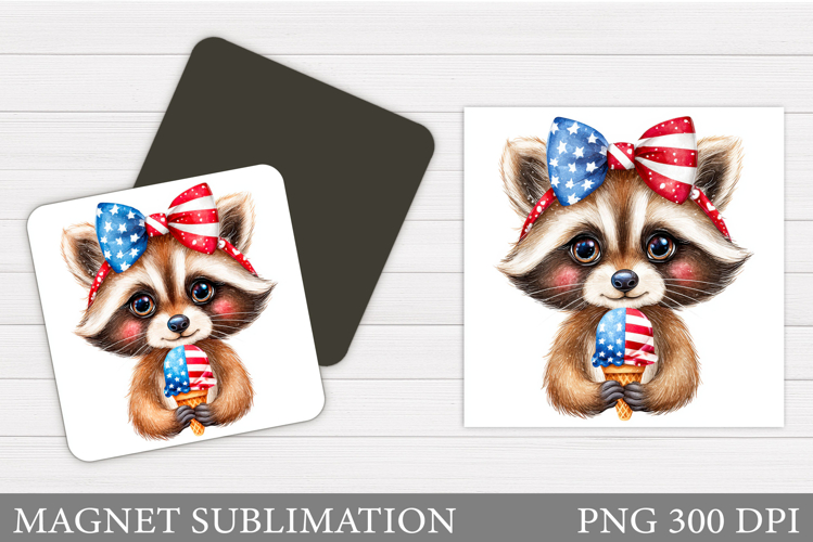 Patriotic Raccoon Magnet. Patriotic Magnet Sublimation example image 1