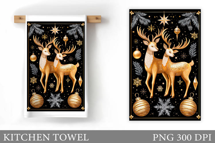 Christmas Deer Kitchen Towel. Christmas Kitchen Towel Design