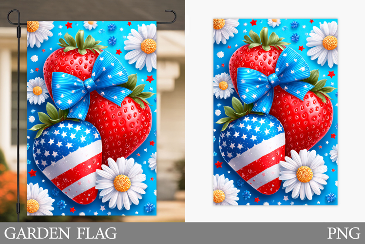 Patriotic Strawberry Garden Flag. Patriotic Garden Flag