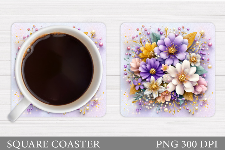 Flowers Coaster Sublimation. Floral Coaster Design