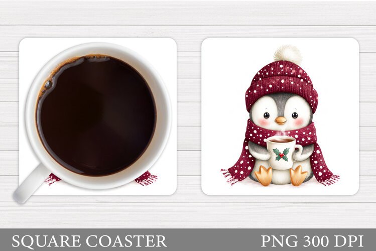 Christmas Penguin Coaster. Christmas Coaster Sublimation example image 1