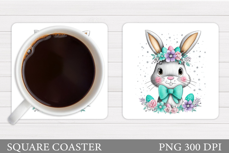 Cute Bunny Coaster Design. Bunny Flowers Coaster Sublimation