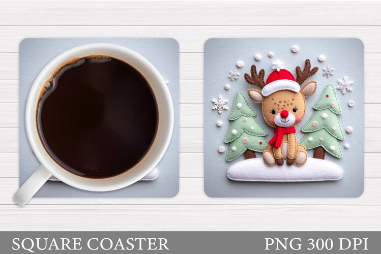 Patchwork Deer Coaster Design. Christmas Coaster Sublimation example image 1