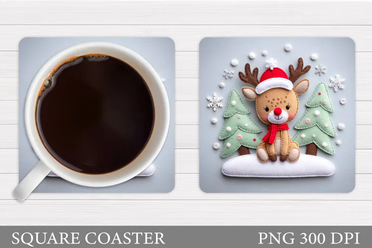 Patchwork Deer Coaster Design. Christmas Coaster Sublimation