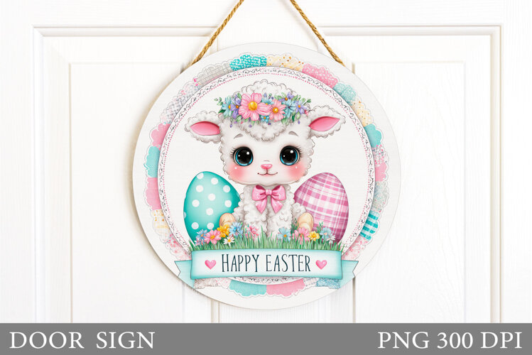 Easter Lamb Door Sign Design. Easter Door Sign Sublimation example image 1