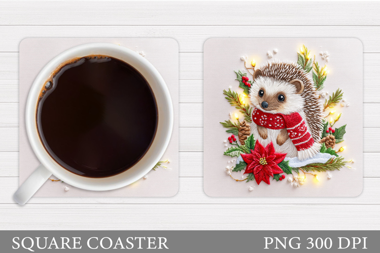 Christmas Hedgehog Coaster. Cute Hedgehog Coaster Design