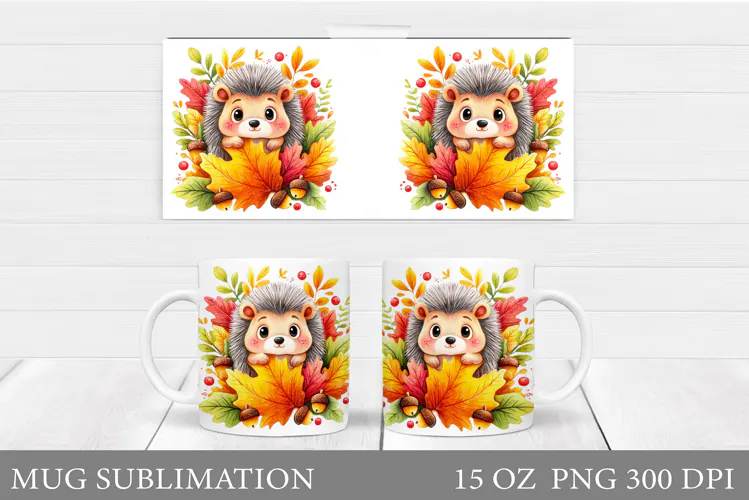 Fall Hedgehog Mug Design. Fall Mug Sublimation