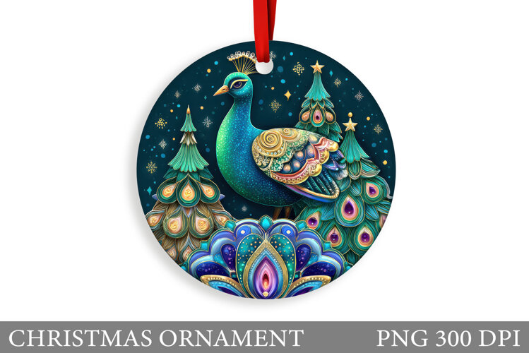 Cute Peacock Christmas Ornament. Christmas Sublimation example image 1