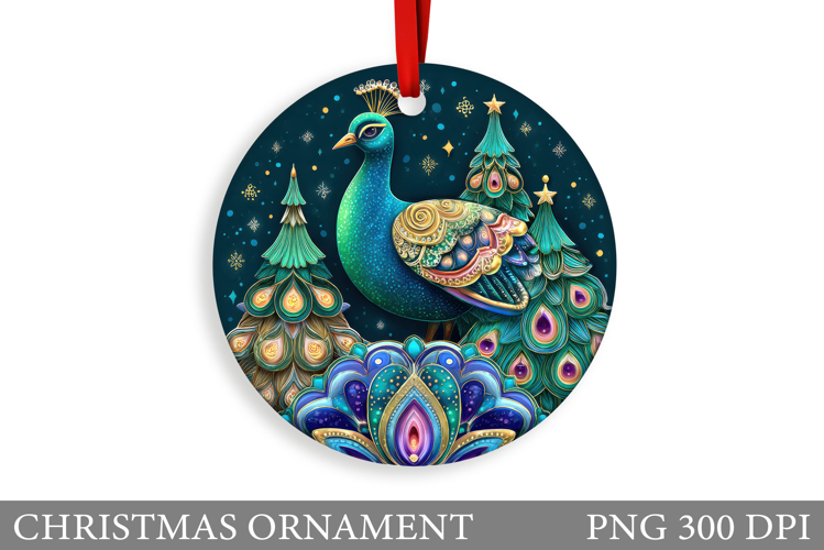 Cute Peacock Christmas Ornament. Christmas Sublimation