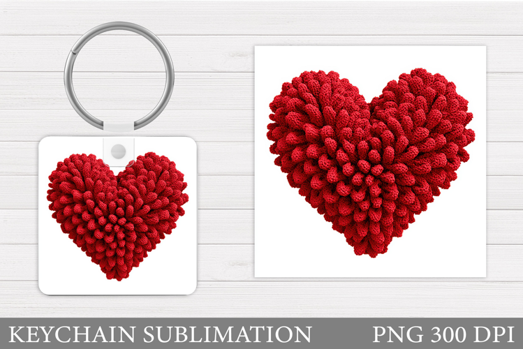 Crochet Heart Keychain. Valentine Keychain Sublimation