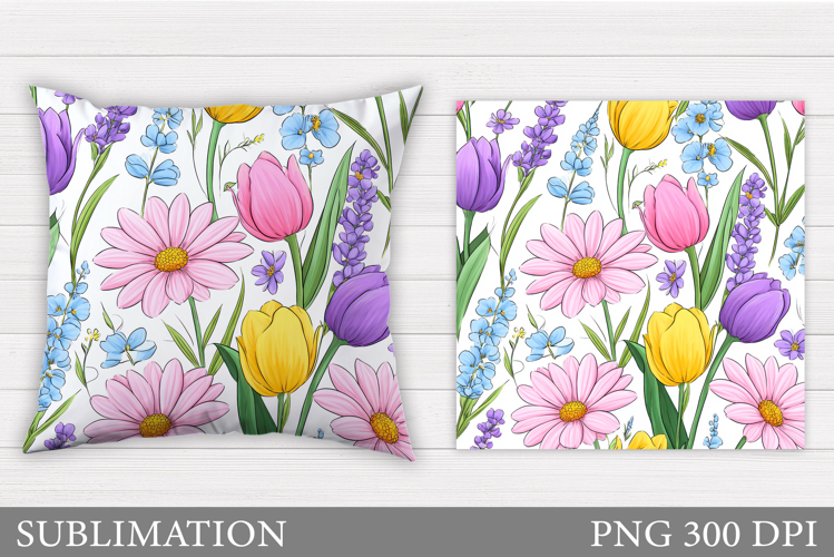 Spring Flowers Pillow Design. Spring Pillow Sublimation