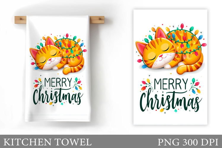 Christmas Cat Kitchen Towel. Christmas Kitchen Towel Design