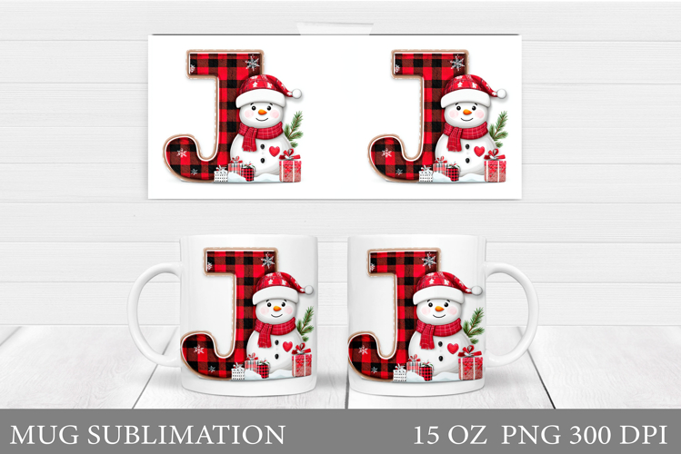Christmas Letter J Sublimation. Christmas Mug Design