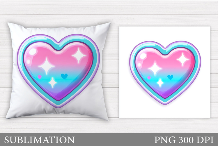 Iridescent Heart Pillow Design. Valentines Sublimation