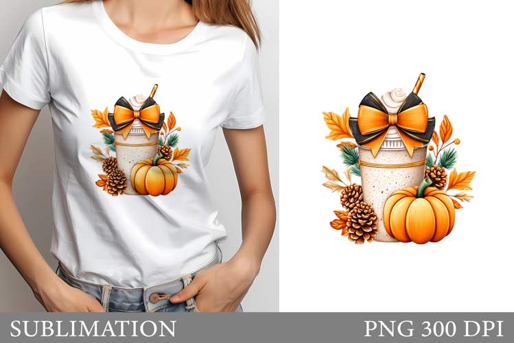Fall T-Shirt Design. Pumpkin Sublimation. Fall Drink Design