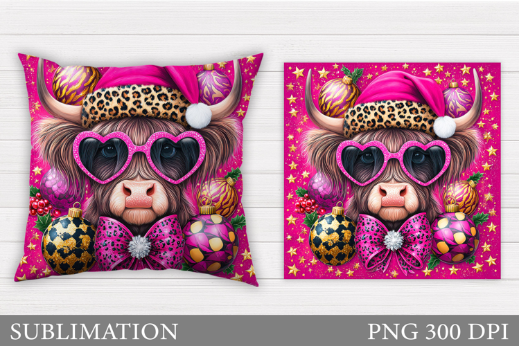 Christmas Cow Pillow Design. Christmas Pillow Sublimation